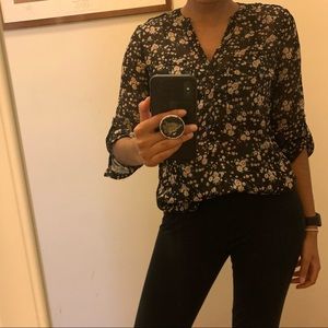 Black floral button down blouse